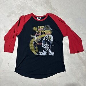 LED ZEPPLIN 2005 Concert Raglan T Shirt MERCH SZ L Black Red Single Stitch